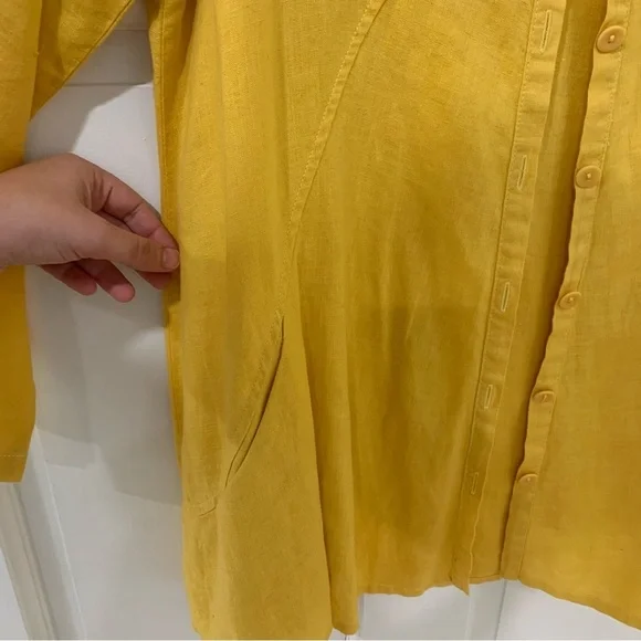 FLAX Women’s Lithuanian Linen Yellow Button Front Cardigan Lagenlook Size Small - Picture 4 of 12